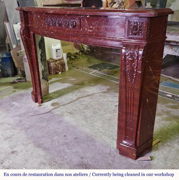 Louis XVI style mantel with rosette carved in red marble Louis XVI style mantel with rosette carved in red marble-6