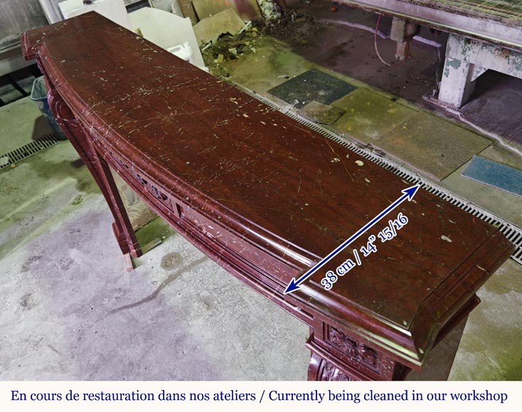 Louis XVI style mantel with rosette carved in red marble Louis XVI style mantel with rosette carved in red marble-9