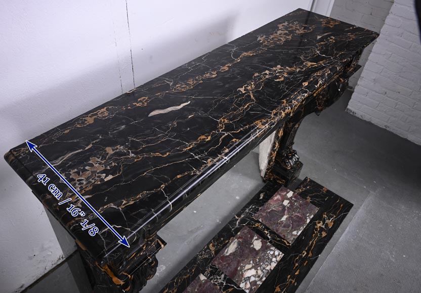 Napoleon III style lion paw mantel carved in Portor marble Napoleon III style lion paw mantel carved in Portor marble-11