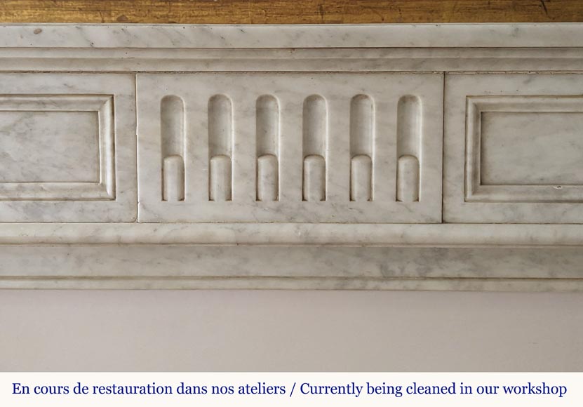 Louis XVI style Carrara marble mantel with curved fluting Louis XVI style Carrara marble mantel with curved fluting-1