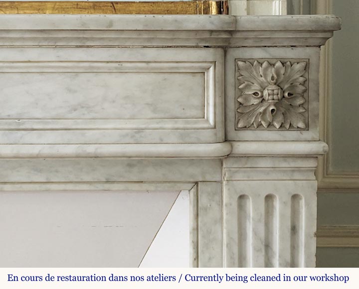 Louis XVI style Carrara marble mantel with curved fluting Louis XVI style Carrara marble mantel with curved fluting-6