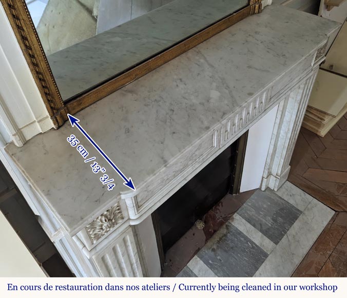 Louis XVI style Carrara marble mantel with curved fluting Louis XVI style Carrara marble mantel with curved fluting-9