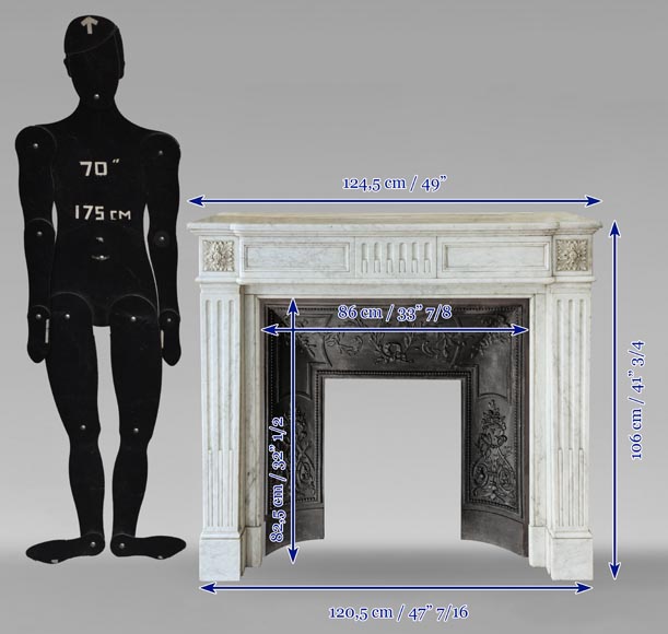 Louis XVI style Carrara marble mantel with curved fluting Louis XVI style Carrara marble mantel with curved fluting-10