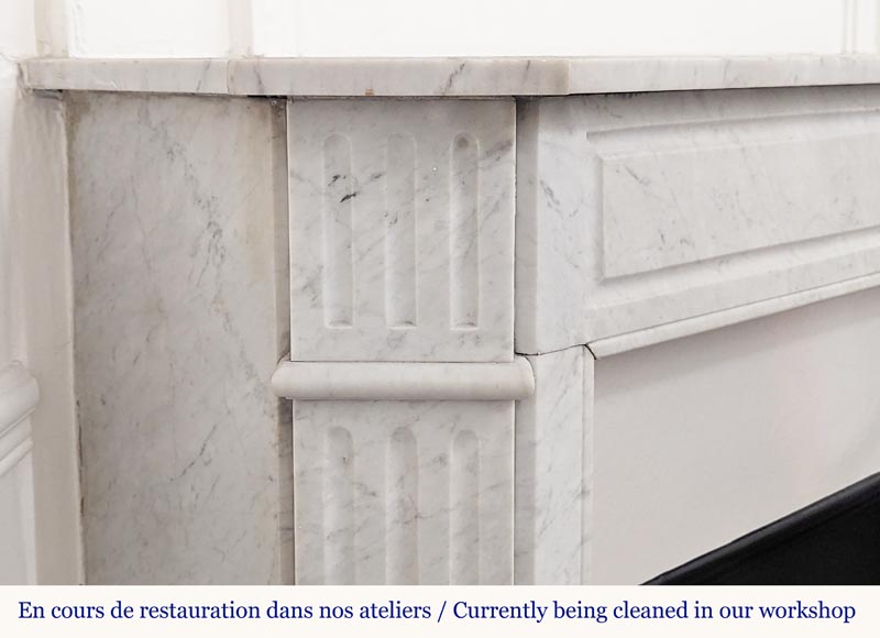 Carved Carrara marble Louis XVI mantel with canted corners Carved Carrara marble Louis XVI mantel with canted corners-3