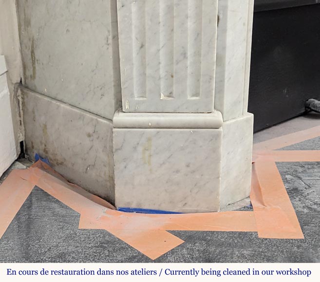 Carved Carrara marble Louis XVI mantel with canted corners Carved Carrara marble Louis XVI mantel with canted corners-4
