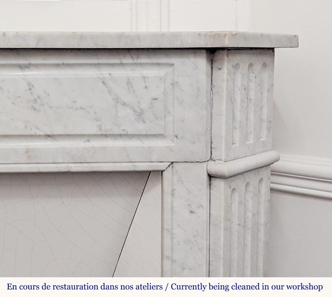 Carved Carrara marble Louis XVI mantel with canted corners Carved Carrara marble Louis XVI mantel with canted corners-6