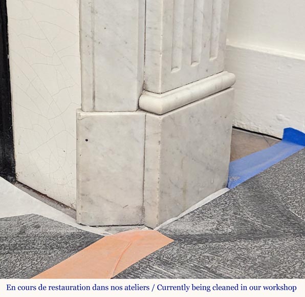 Carved Carrara marble Louis XVI mantel with canted corners Carved Carrara marble Louis XVI mantel with canted corners-7