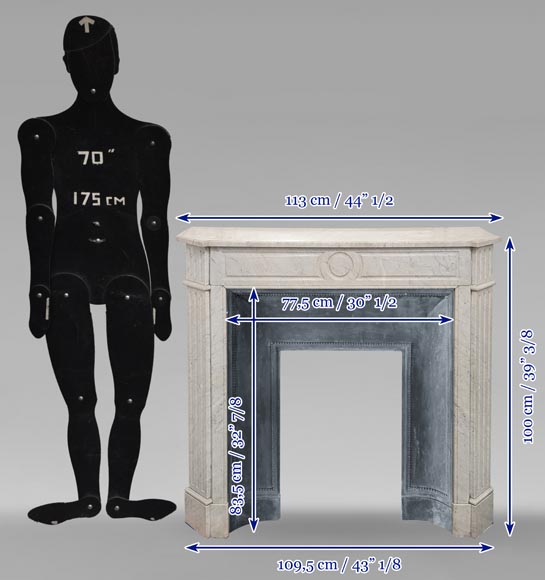 Carved Carrara marble Louis XVI mantel with canted corners Carved Carrara marble Louis XVI mantel with canted corners-9