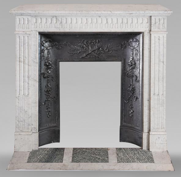 Louis XVI style Carrara marble mantel with curved flutes Louis XVI style Carrara marble mantel with curved flutes-0