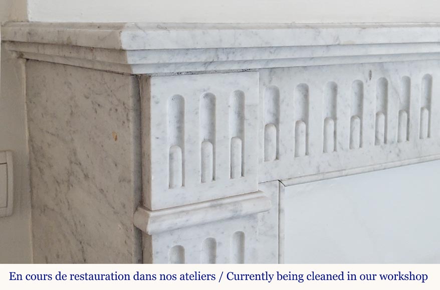 Louis XVI style Carrara marble mantel with curved flutes Louis XVI style Carrara marble mantel with curved flutes-3