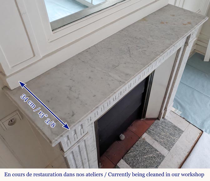 Louis XVI style Carrara marble mantel with curved flutes Louis XVI style Carrara marble mantel with curved flutes-9