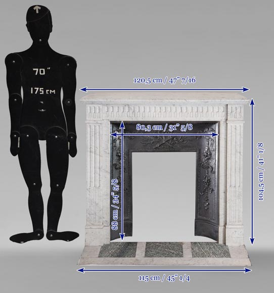 Louis XVI style Carrara marble mantel with curved flutes Louis XVI style Carrara marble mantel with curved flutes-10