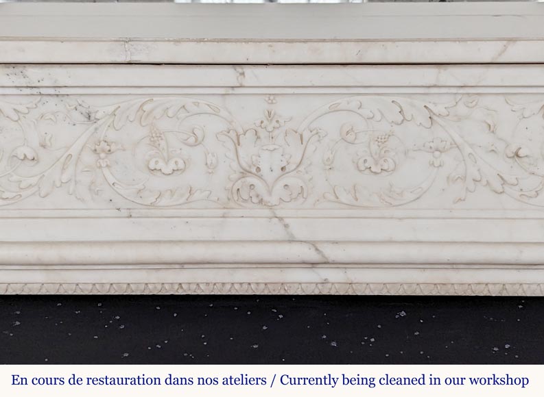 Large Louis XVI period statuary marble mantel with foliage décor  Large Louis XVI period statuary marble mantel with foliage décor -1