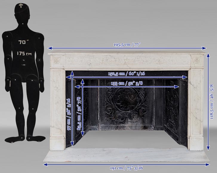 Large Louis XVI period statuary marble mantel with foliage décor  Large Louis XVI period statuary marble mantel with foliage décor -18