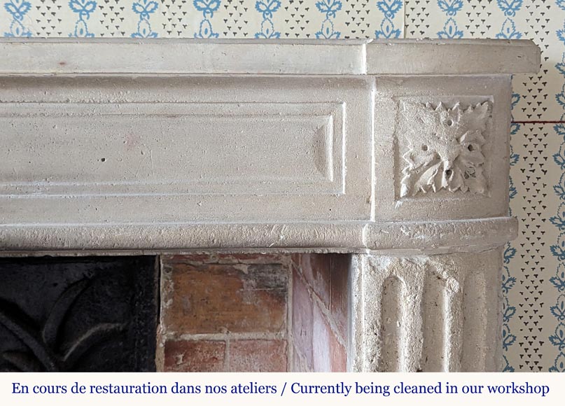 Slightly curved Louis XVI style mantel carved in stone Slightly curved Louis XVI style mantel carved in stone-6