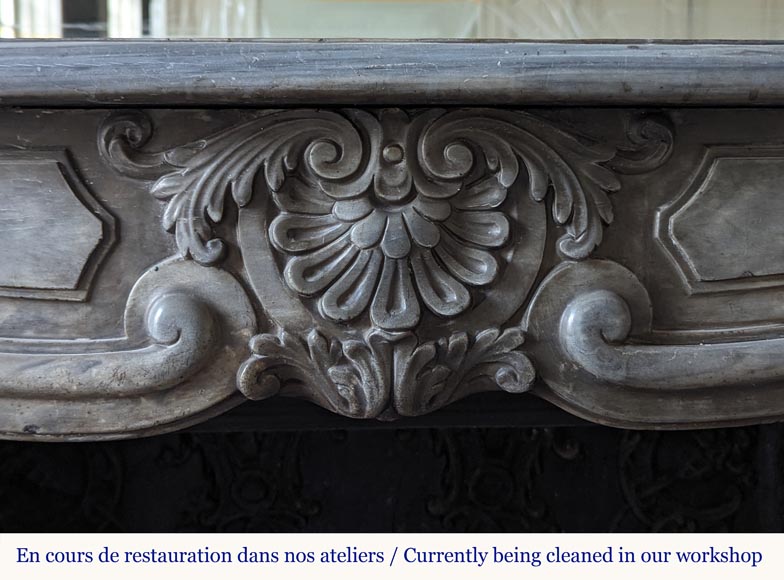 Louis XV period Turquin marble mantel with beautiful shell Louis XV period Turquin marble mantel with beautiful shell-1