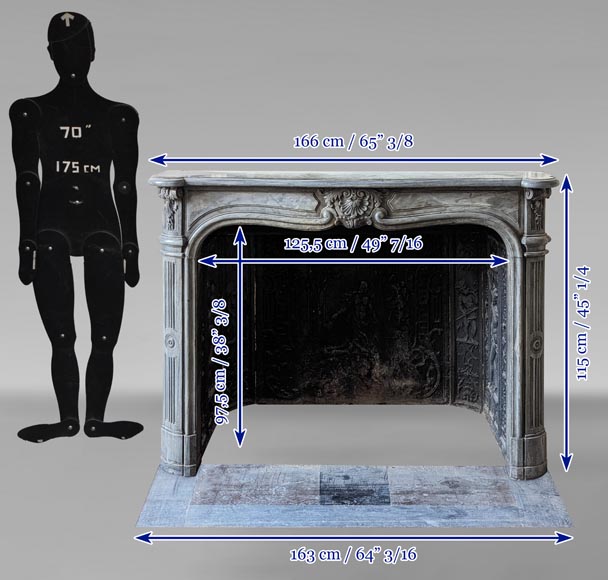 Louis XV period Turquin marble mantel with beautiful shell Louis XV period Turquin marble mantel with beautiful shell-15