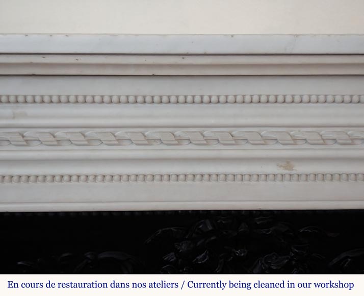 Louis XVI style Carrara marble mantel with rounded corners and pearl décor Louis XVI style Carrara marble mantel with rounded corners and pearl décor-1