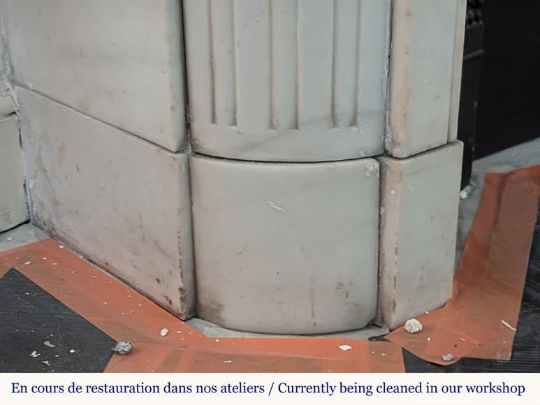 Louis XVI style Carrara marble mantel with rounded corners and pearl décor Louis XVI style Carrara marble mantel with rounded corners and pearl décor-4