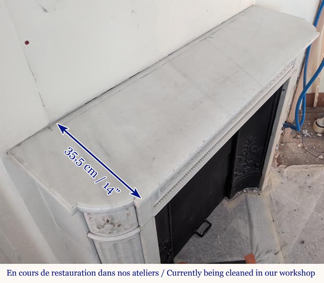 Louis XVI style Carrara marble mantel with rounded corners and pearl décor Louis XVI style Carrara marble mantel with rounded corners and pearl décor-8