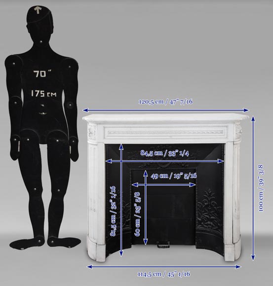 Louis XVI style Carrara marble mantel with rounded corners and pearl décor Louis XVI style Carrara marble mantel with rounded corners and pearl décor-9