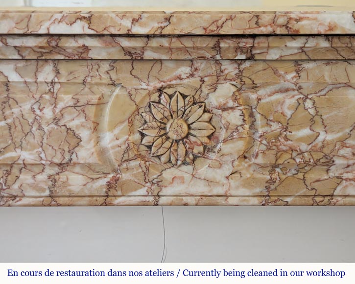 Louis XVI style mantel in Brocatelle marble with rounded corners adorned with a sunflower Louis XVI style mantel in Brocatelle marble with rounded corners adorned with a sunflower-1
