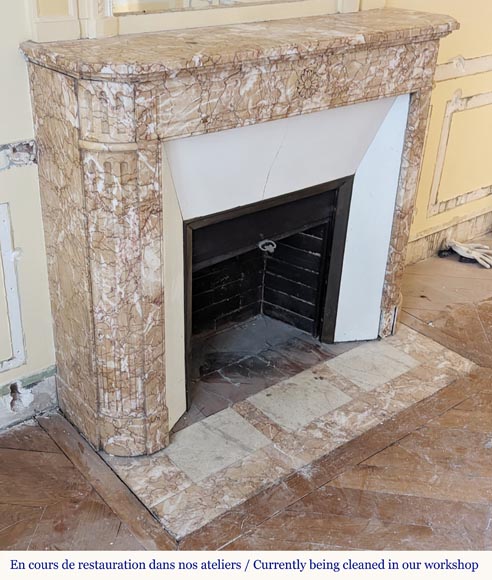 Louis XVI style mantel in Brocatelle marble with rounded corners adorned with a sunflower Louis XVI style mantel in Brocatelle marble with rounded corners adorned with a sunflower-2