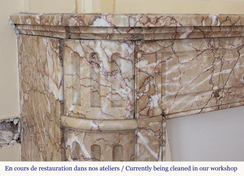 Louis XVI style mantel in Brocatelle marble with rounded corners adorned with a sunflower Louis XVI style mantel in Brocatelle marble with rounded corners adorned with a sunflower-3