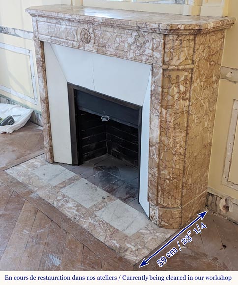 Louis XVI style mantel in Brocatelle marble with rounded corners adorned with a sunflower Louis XVI style mantel in Brocatelle marble with rounded corners adorned with a sunflower-5