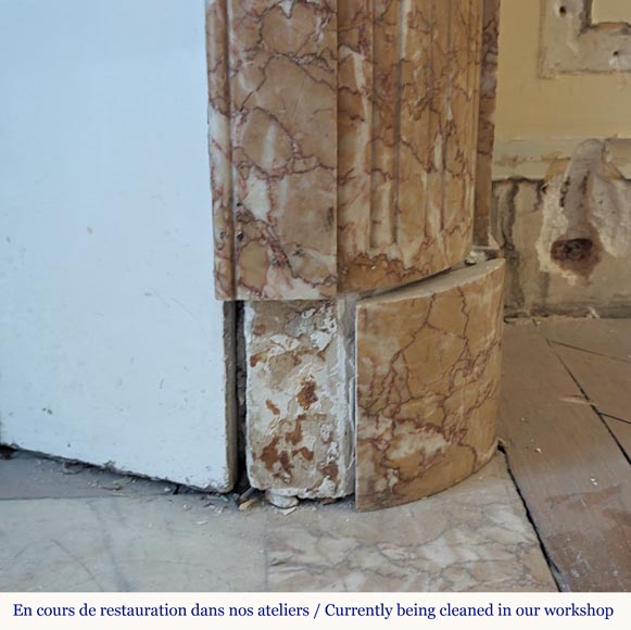 Louis XVI style mantel in Brocatelle marble with rounded corners adorned with a sunflower Louis XVI style mantel in Brocatelle marble with rounded corners adorned with a sunflower-7