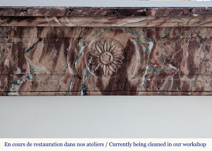 Louis XVI style mantel in Breche marble with rounded corners adorned with a sunflower Louis XVI style mantel in Breche marble with rounded corners adorned with a sunflower-1