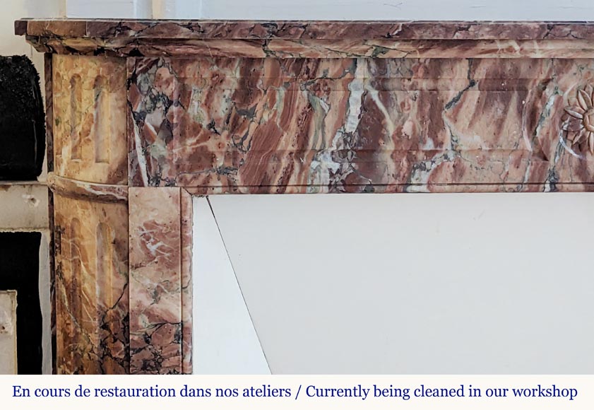 Louis XVI style mantel in Breche marble with rounded corners adorned with a sunflower Louis XVI style mantel in Breche marble with rounded corners adorned with a sunflower-3