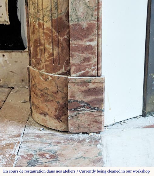 Louis XVI style mantel in Breche marble with rounded corners adorned with a sunflower Louis XVI style mantel in Breche marble with rounded corners adorned with a sunflower-4