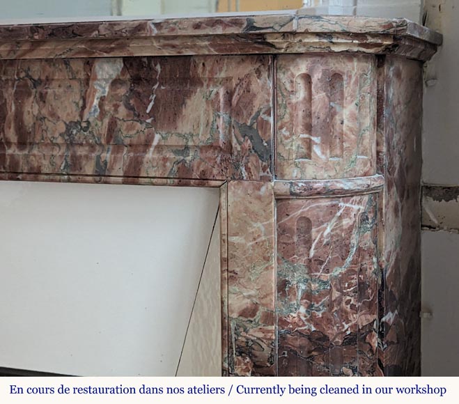 Louis XVI style mantel in Breche marble with rounded corners adorned with a sunflower Louis XVI style mantel in Breche marble with rounded corners adorned with a sunflower-6