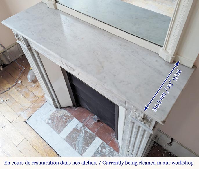 Louis XVI style Carrara marble mantel with sunflowers and fluted legs Louis XVI style Carrara marble mantel with sunflowers and fluted legs-10