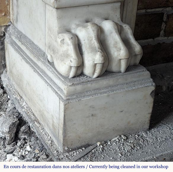 Statuary marble mantel with lion paws Statuary marble mantel with lion paws-5