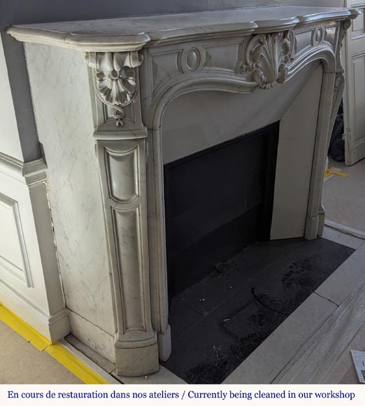 Louis XV style fireplace in Carrara marble decorated with a palmette Louis XV style fireplace in Carrara marble decorated with a palmette-4