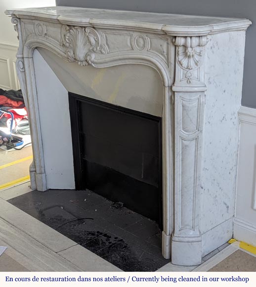 Louis XV style fireplace in Carrara marble decorated with a palmette Louis XV style fireplace in Carrara marble decorated with a palmette-7