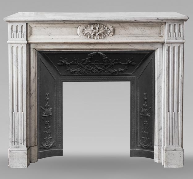 Louis XVI style Carrara marble mantel with filleted flutes and acanthus leaves Louis XVI style Carrara marble mantel with filleted flutes and acanthus leaves-0