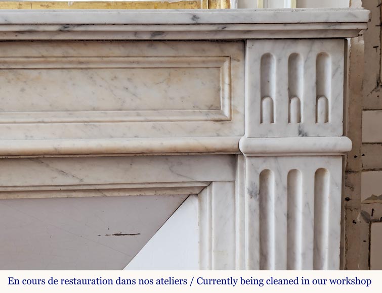 Louis XVI style Carrara marble mantel with filleted flutes and acanthus leaves Louis XVI style Carrara marble mantel with filleted flutes and acanthus leaves-6