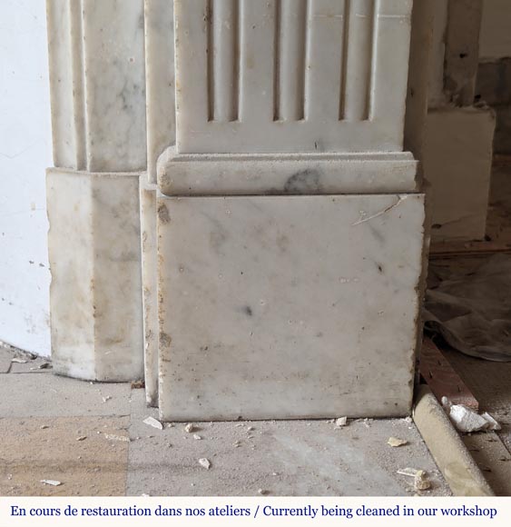 Louis XVI style Carrara marble mantel with filleted flutes and acanthus leaves Louis XVI style Carrara marble mantel with filleted flutes and acanthus leaves-7