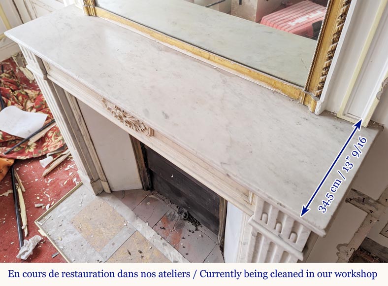 Louis XVI style Carrara marble mantel with filleted flutes and acanthus leaves Louis XVI style Carrara marble mantel with filleted flutes and acanthus leaves-8