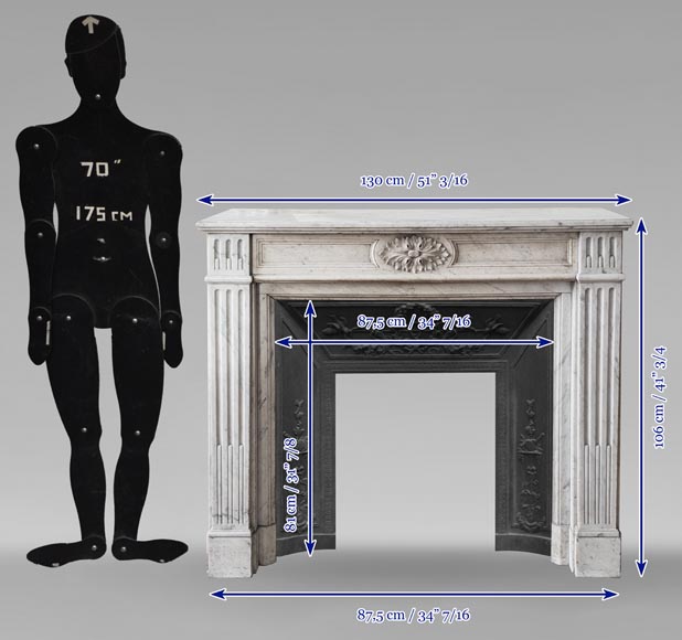 Louis XVI style Carrara marble mantel with filleted flutes and acanthus leaves Louis XVI style Carrara marble mantel with filleted flutes and acanthus leaves-9