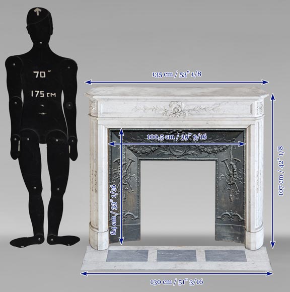 Round Louis XVI style mantel in Carrara marble adorned with a laurel wreath Round Louis XVI style mantel in Carrara marble adorned with a laurel wreath-15