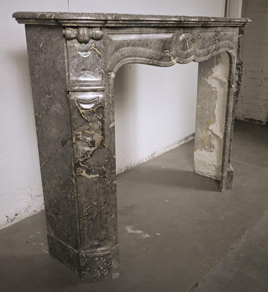 Louis XV style Pompadour mantel in veined grey marble-2