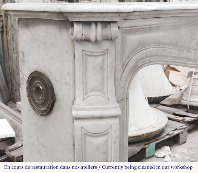 Louis XV style Pompadour model fireplace, in Carrara marble Louis XV style Pompadour model fireplace, in Carrara marble-3