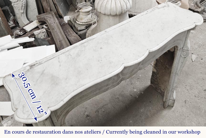 Louis XV style Pompadour model fireplace, in Carrara marble Louis XV style Pompadour model fireplace, in Carrara marble-8