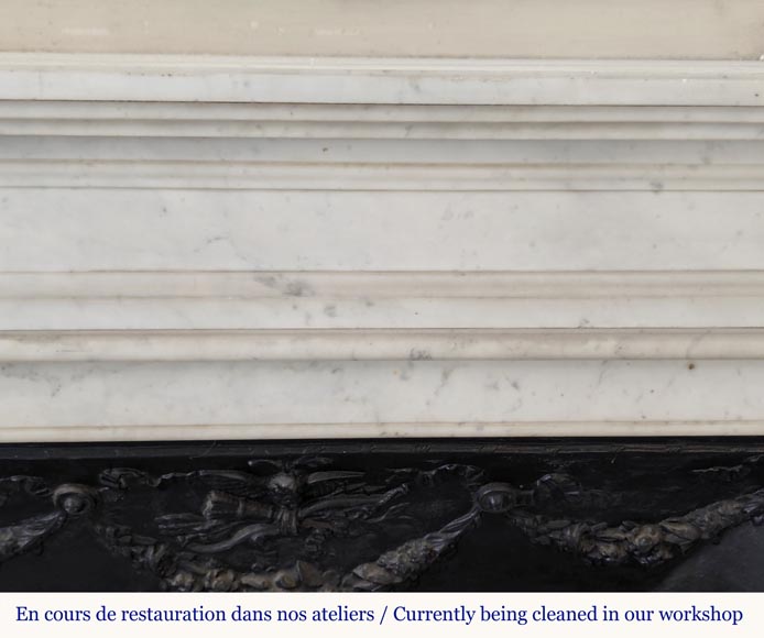 Louis XVI style mantel in Carrara marble adorned with rosettes Louis XVI style mantel in Carrara marble adorned with rosettes-1