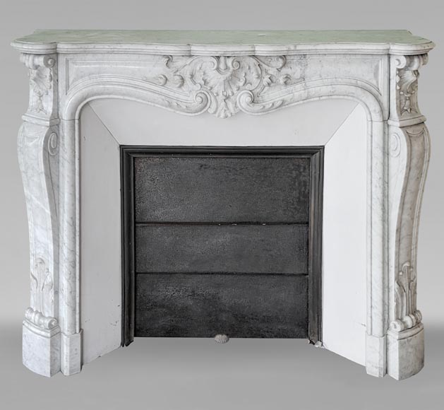 Louis XV style Carrara marble mantel decorated with foliate shells Louis XV style Carrara marble mantel decorated with foliate shells-0