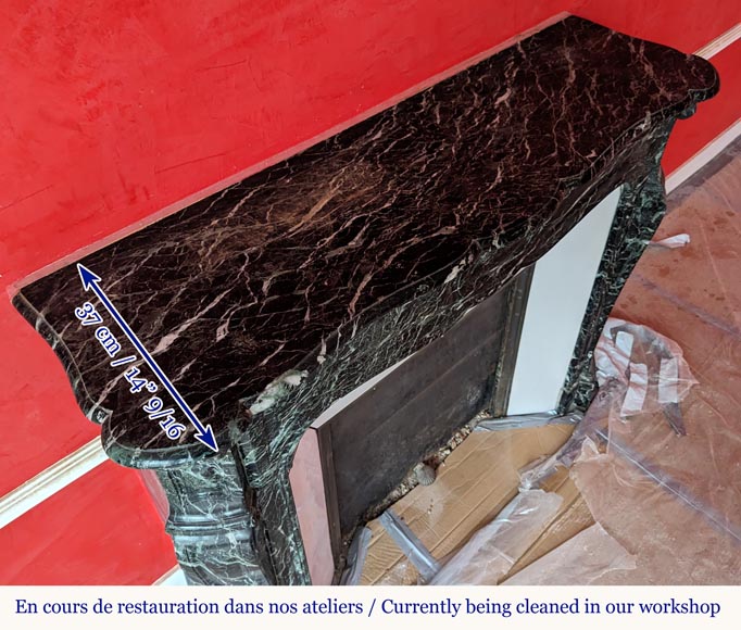 Louis XV style Pompadour mantel in Vert de Mer marble Louis XV style Pompadour mantel in Vert de Mer marble-8